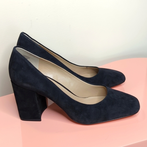 Ann Taylor Suede Leather Square Toe Block Heel Pumps Black Size 9.5 - Picture 11 of 11